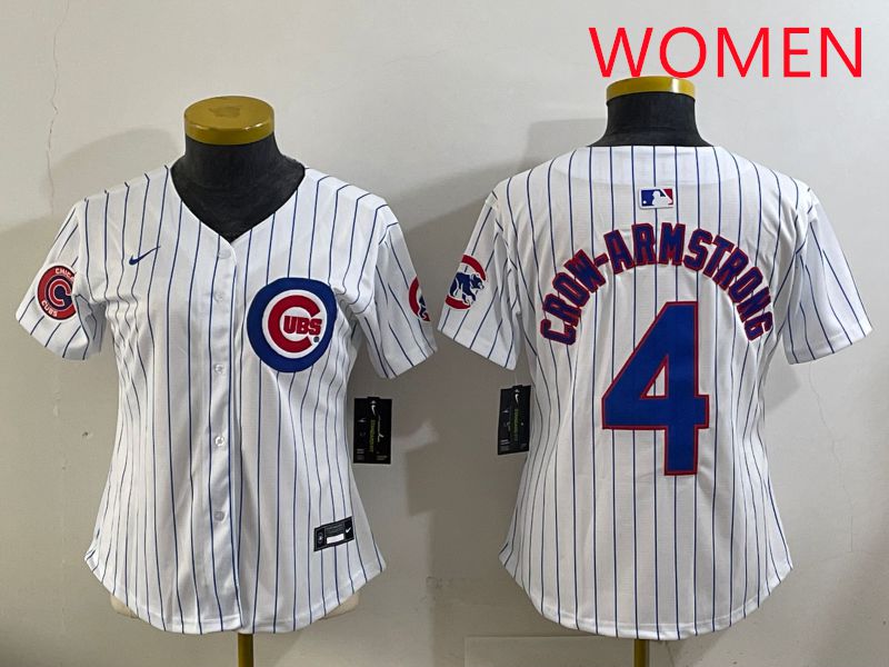 Women 2025 Chicago Cubs #4 Crow-Armstrong White Stripe Game Nike MLB Jersey style 5